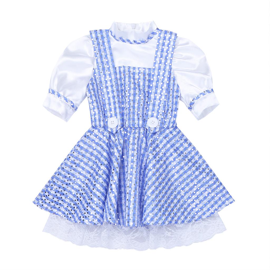 Kids Girls Sequined Polka Dots Plaid Halloween Dressing Up Kids Cosplay Party Dress Costume