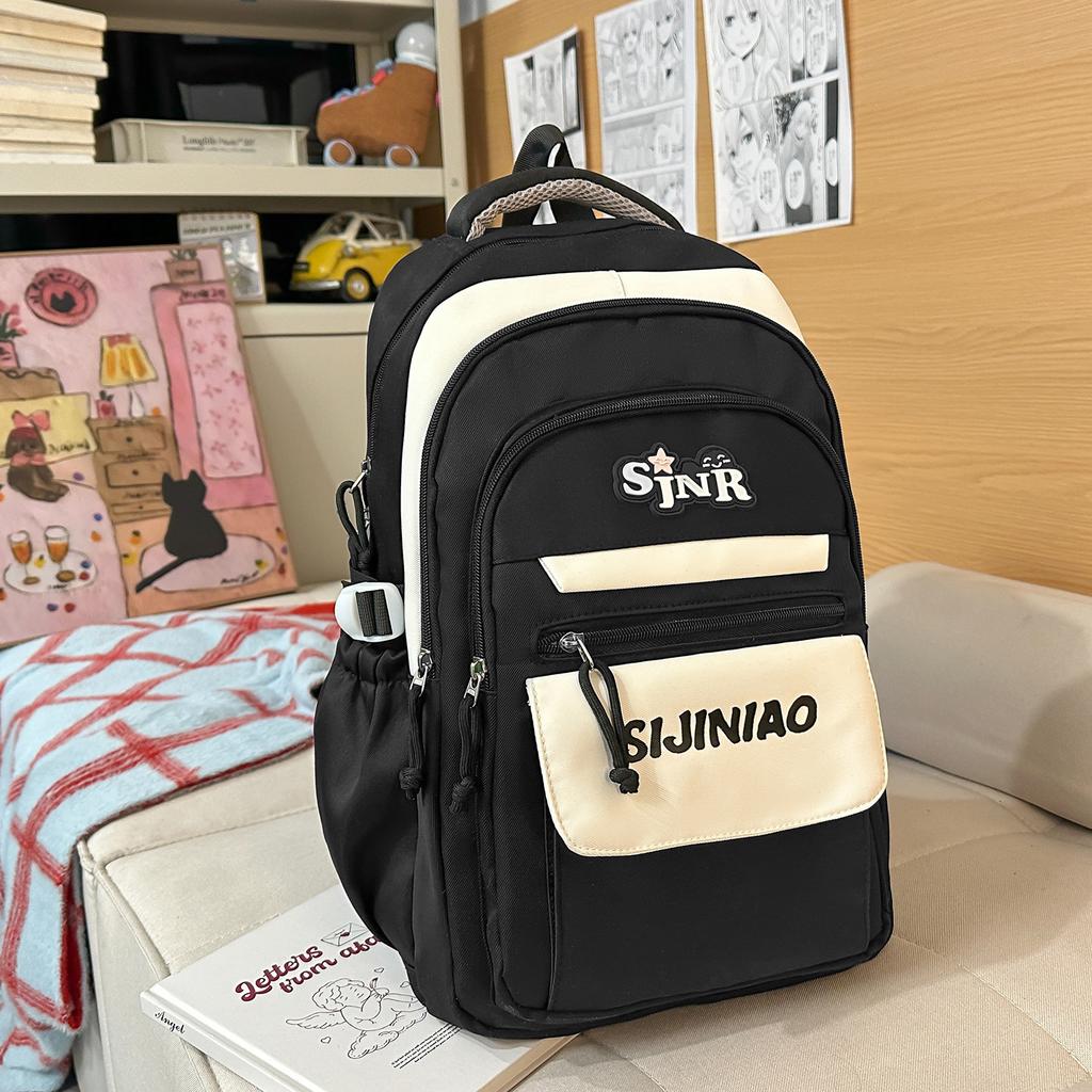 Schoolbag new high-value large-capacity ins burden reduction fashionable simple contrasting versatile schoolbag junior high school student backpack 