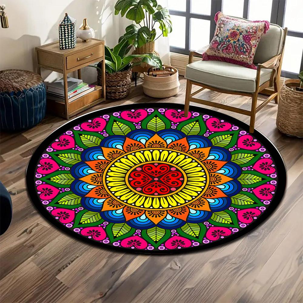 Colorful Mandala Pattern Rug Decor Print round rug, living room, bedroom, playroom carpet, non slip floor mat, gift