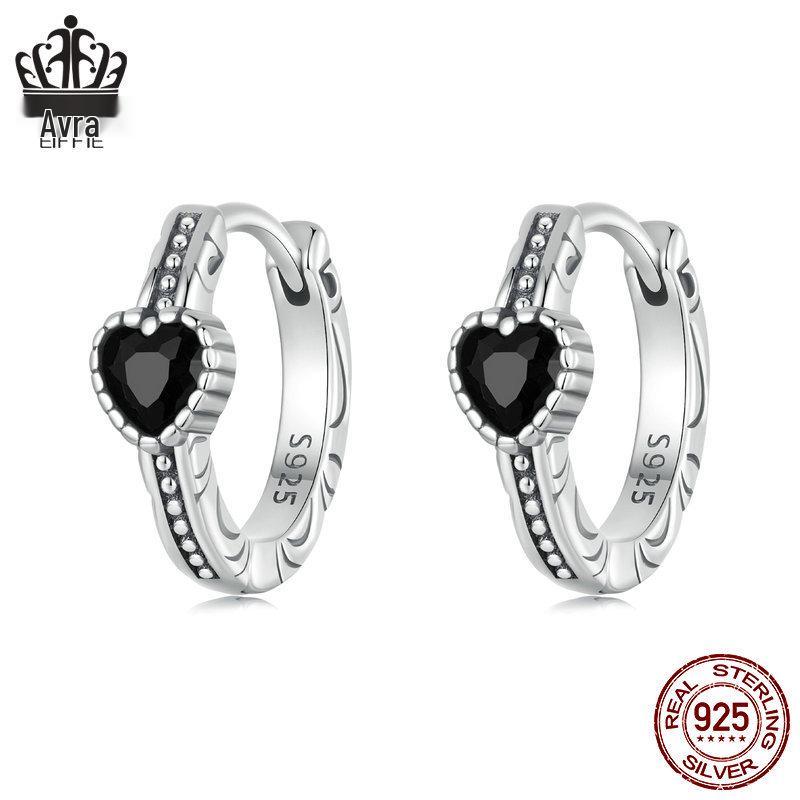 Avle Retro Heart Pattern S925 Sterling Silver Oxidized Earrings for Women
