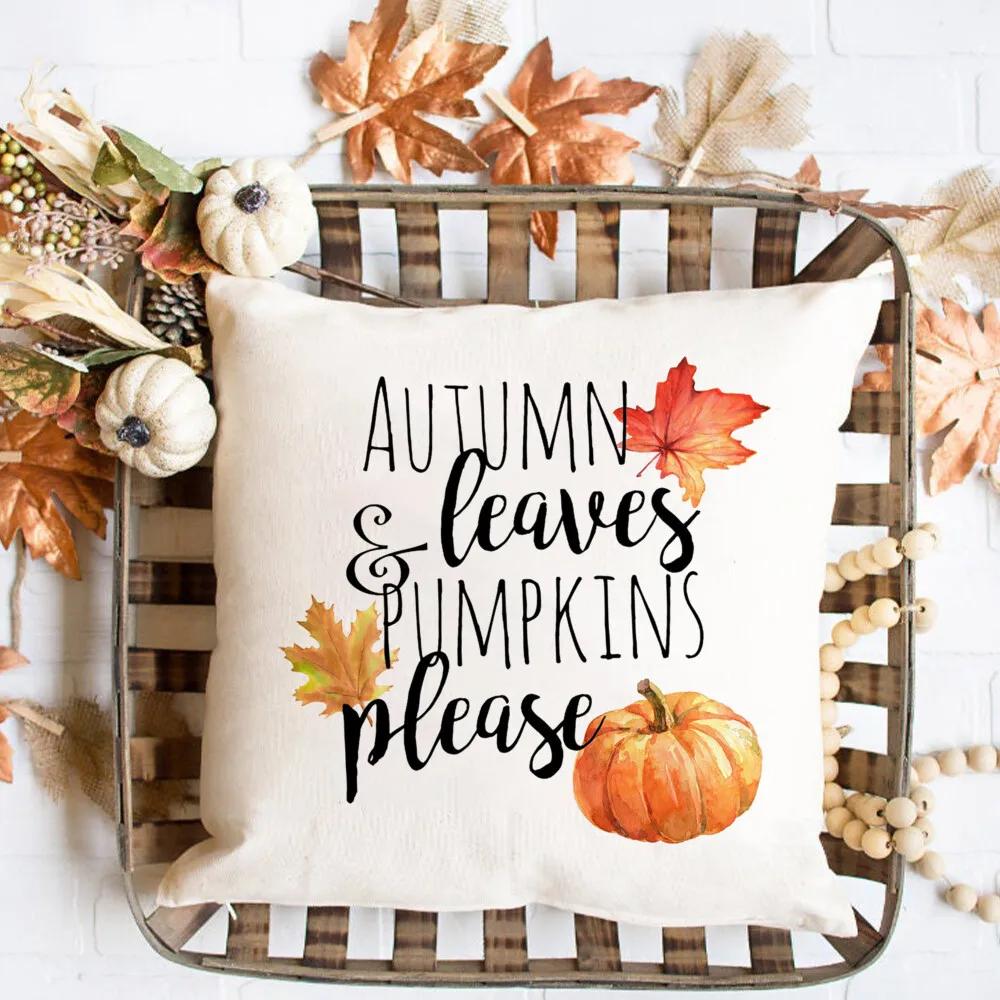 Hello Pumpkin Printed Pillow Case Autumn Party Decor Home Cushion Cover Fall Holiday Pillowcase Thanksgiving Halloween Best Gift