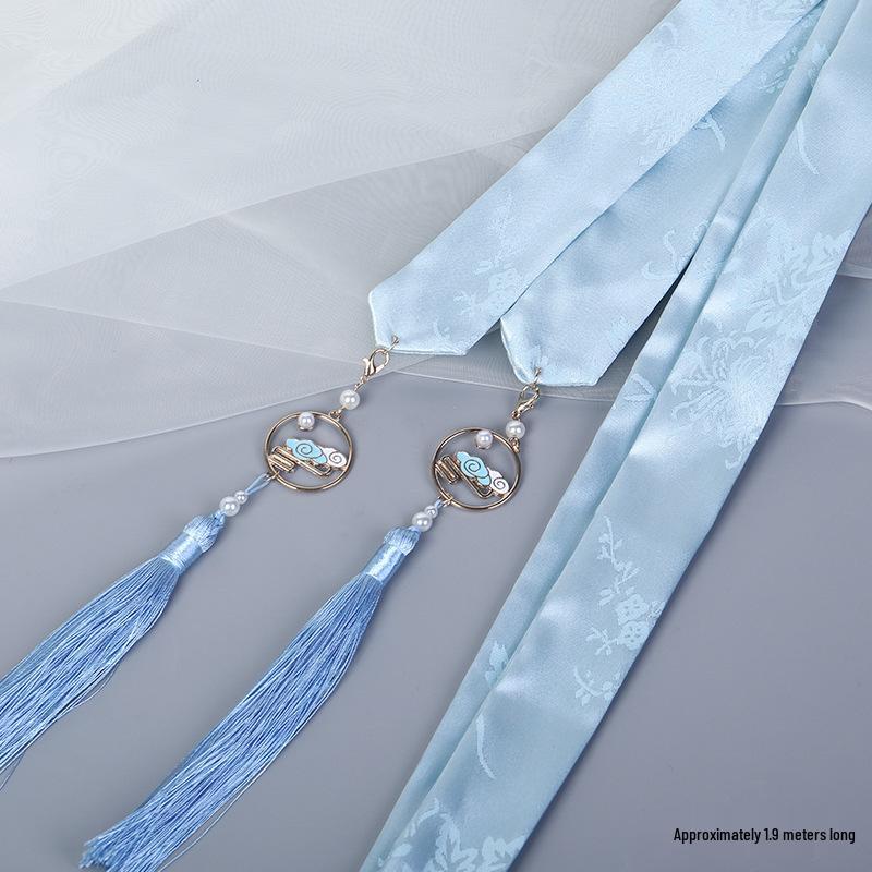 Древний стиль Ханьфу Лента для волос – Жаккард «Облачный журавль» с кисточками