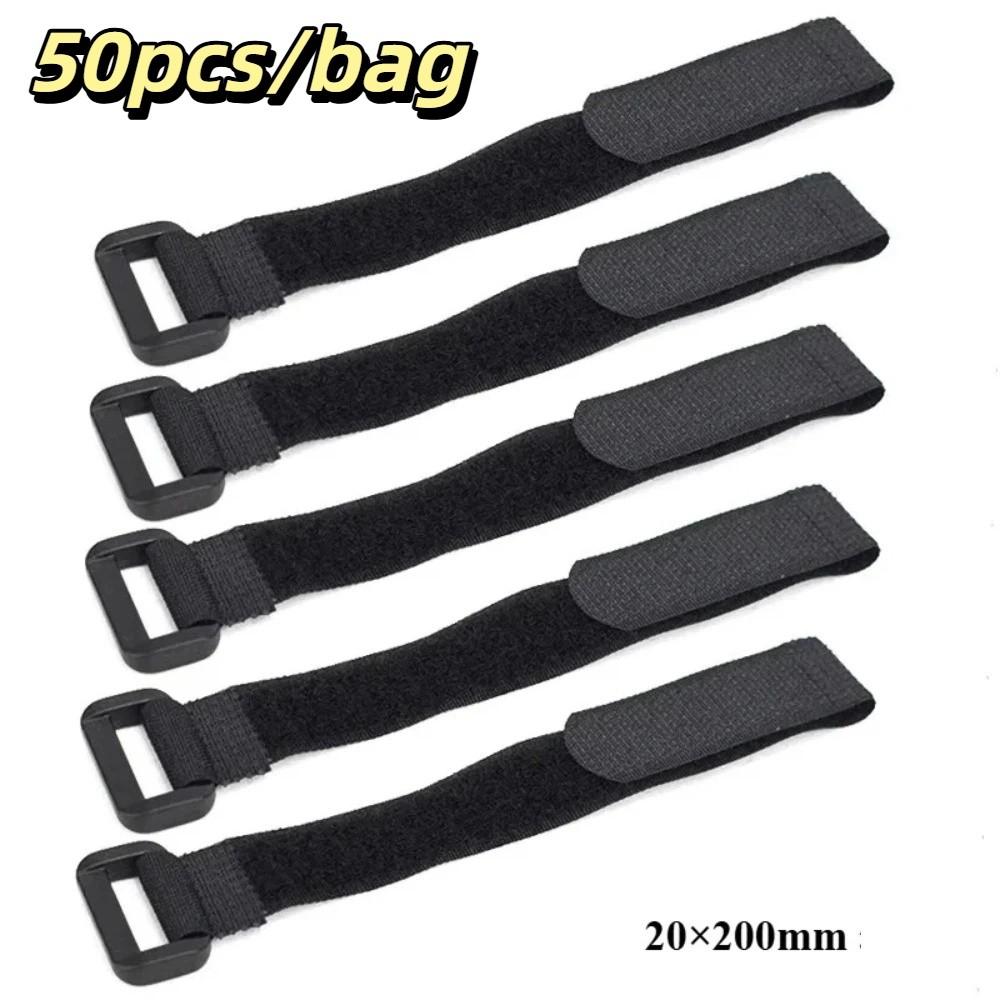 

50pcs/bag Reusable Hook and Loop Straps Flexible Fastening Ties with Buckles Bicycle Use 2*20cm