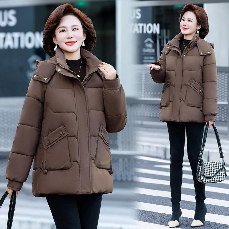 2025 winter down cotton jacket women's mid-length detachable hat padded jacket short slimming solid color cotton jacket