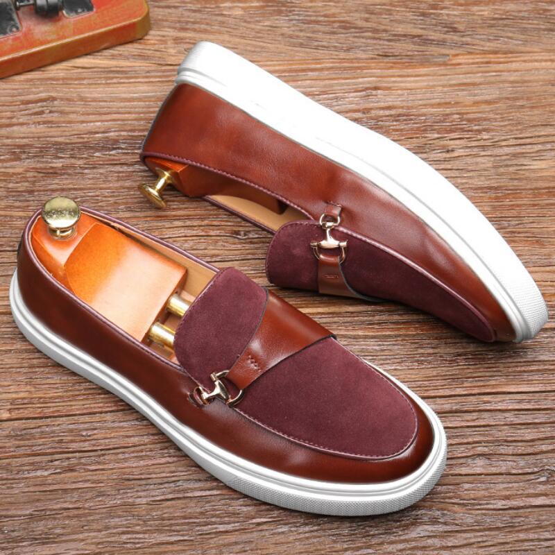 

Модные мужские лоферы в стиле ретро с металлическими застежками-пряжками в виде конской упряжи и белой толстой подошвой для повседневной носки A19 46 коричневый