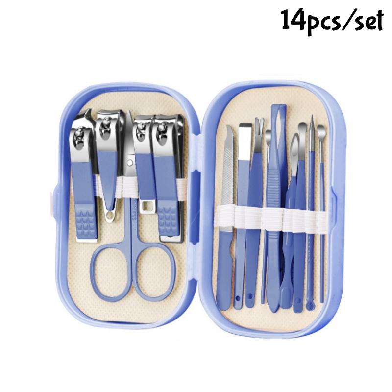 4-14pcs Steel Manicure Pedicure Tool Set Nail Curved Scissors Clippers Dead Skin Remover Ear Digging Spoon Manicure Tools