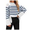 Women's Striped Drop Shoulder Sweater, Oversized Batwing Sleeve Knit Top with Soft Yarn, Boho Chic Loose Fit Pullover for Casual Wear