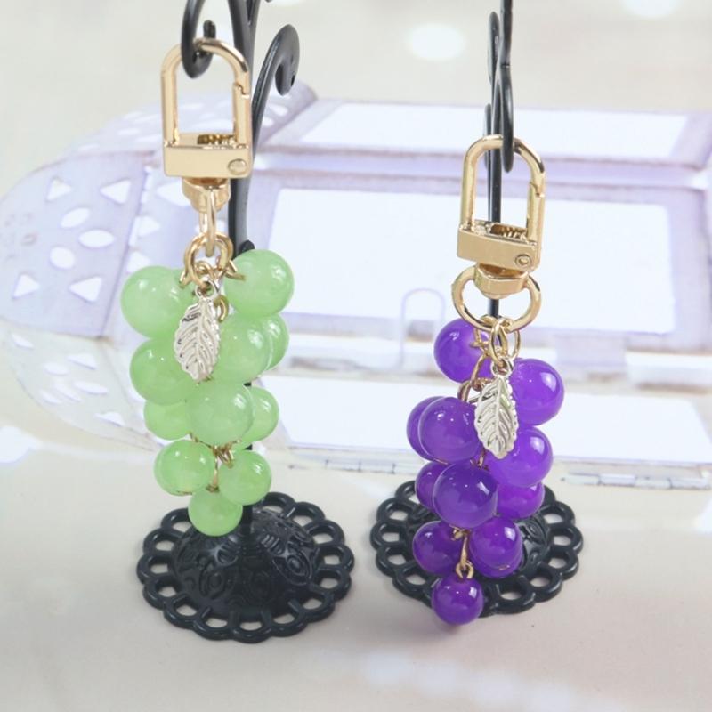 Crystal Grape Charm Keychain Sweet Cool Simulated Fruit Keyring Pendant Bag Hanging Ornament Women Backpack Decorations