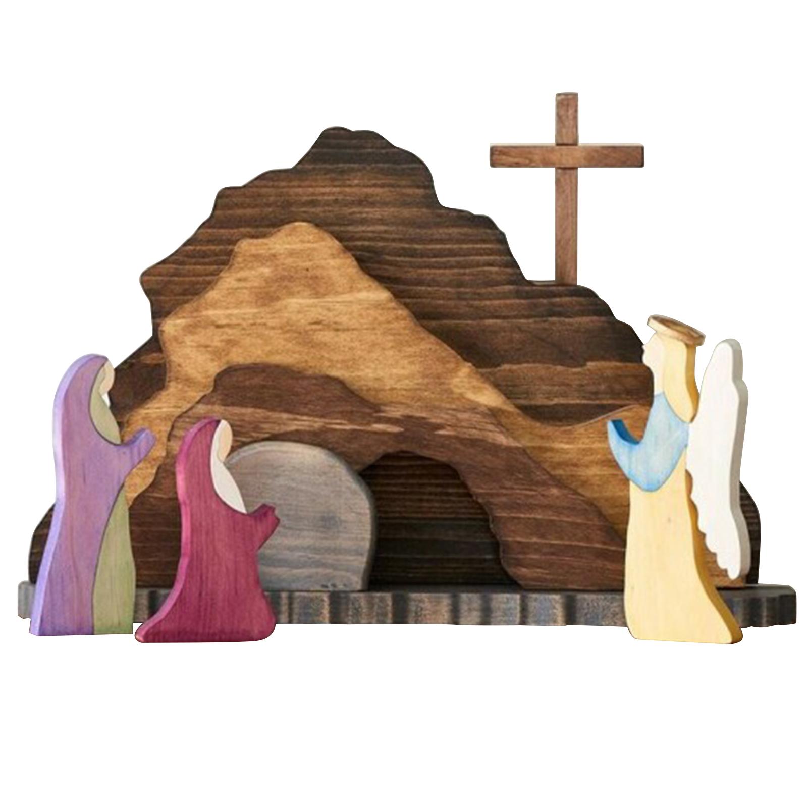 Easter Resurrection Scene Wooden Decoration Easter Decor Wooden Cross Resurrection Scene Decor Wooden Nativity Set синий/красный