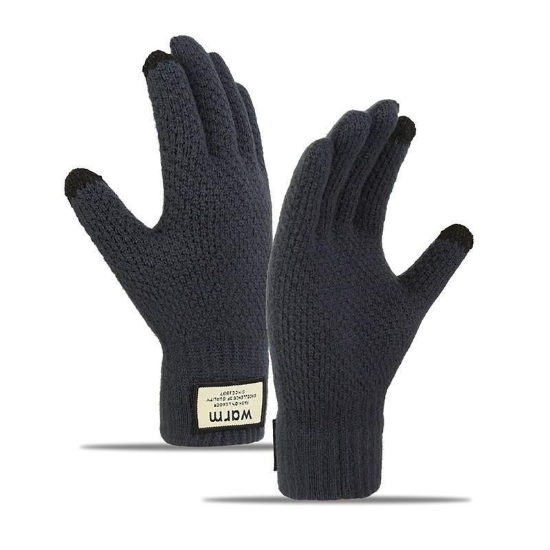 Korean Style Fleece-Lined Touchscreen Wool Gloves for Men - Thick, Warm, Cold-Resistant Hand Protection for Cycling & Outdoor Activities