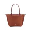 Longchamp Le Pliage Green 28 Button Zipper Closure Long Handle Leather Trim Dumpling Tote Handbag Women Handbags Brown 2605919504