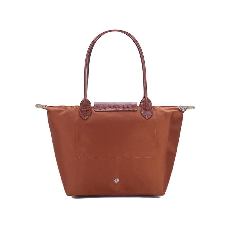 Longchamp Le Pliage Green 28 Button Zipper Closure Long Handle Leather Trim Dumpling Tote Handbag Women Handbags Brown 2605919504