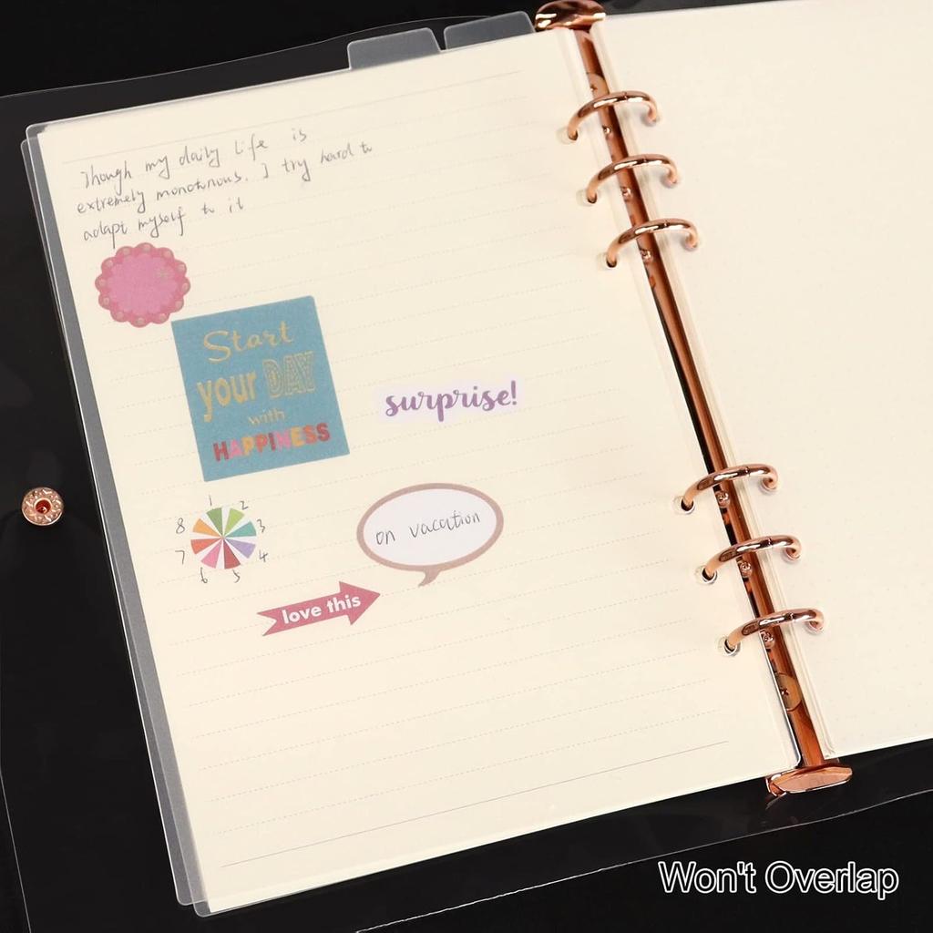 A5 Transparent PP Binder Divider Index Tabs Top Vertical 5-Tabs Loose Leaf Refills Decorative Divider Separator Page Dividers for 6 Holes Binder