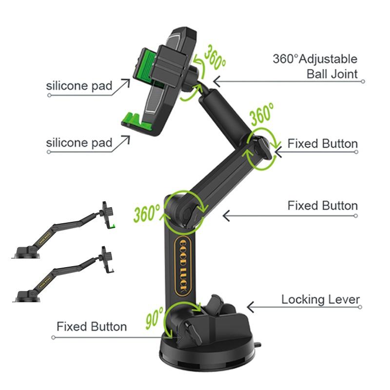 Universal Car Phone Mount Holder with Adjustable Height Long Arm Heavy Duty Suction Cup for Truck AUTO Dashboard Cell Phone