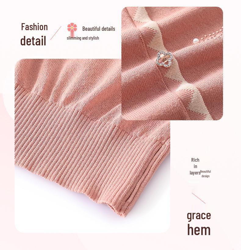 Summer Ice Silk Knit Top for Middle-Aged Women - Short-Sleeve, Stylish, Cooling T-Shirt