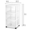 3 Drawer Plastic Storage Cart Rolling Organizer Multi-purpose Clear Bins Bedroom Kitchen Bathroom Craft Room Toy Organizer
