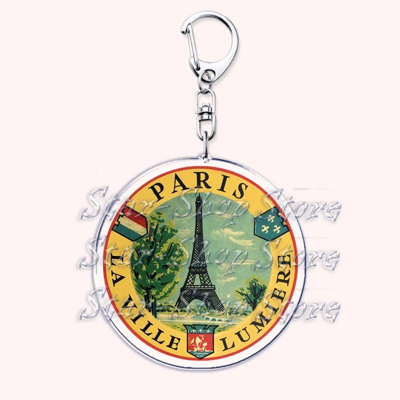 Retro France I Love Paris Eiffel Tower Keychains French Stamps Keyring for Accessories Bag Key Chain Jewelry Fans Friends Gifts