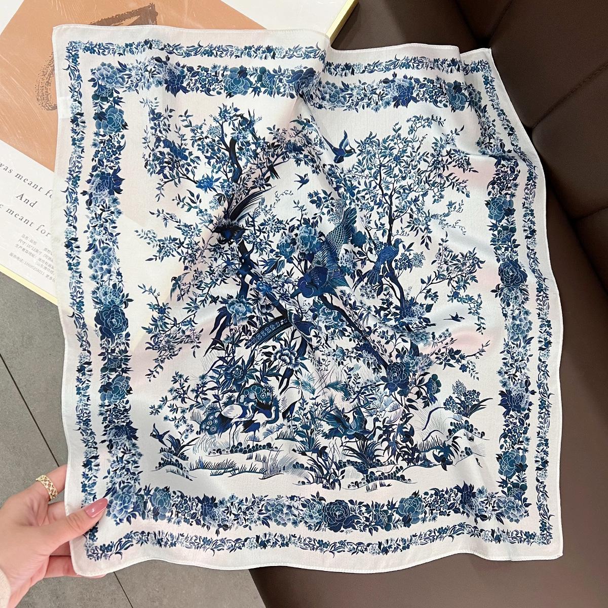 Women S 100 Silk Square Scarf Floral Print Elegant Spring Summer 5353cm