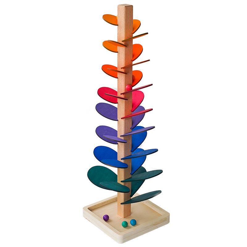 Macaron-Colored Beech Wood Music Tree: Montessori Sensory Roller Ball Toy for Early Learning