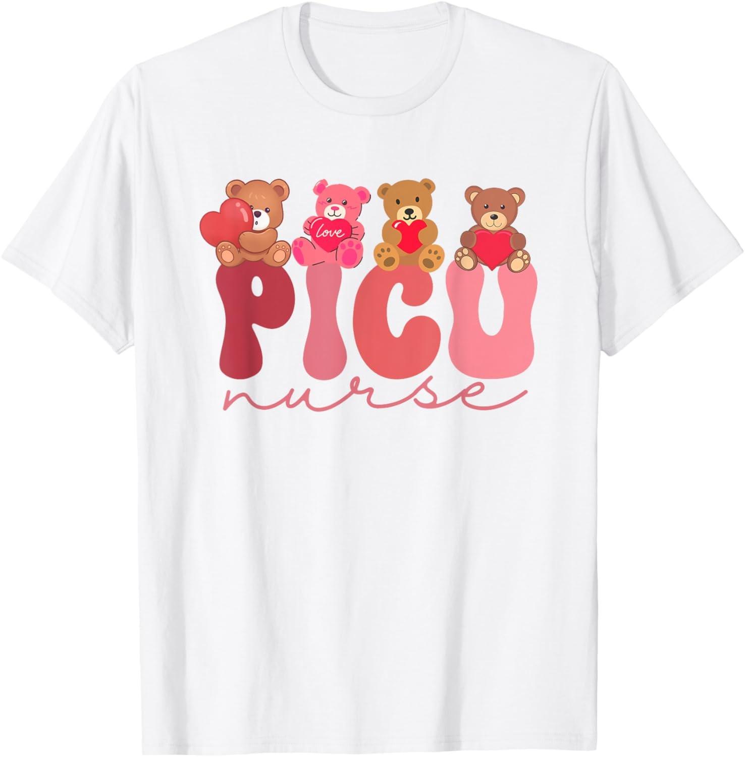 Women Valentine PICU Nurse Pediatrics Cute Bears Ped Rn Lpn T-Shirt S разноцветный
