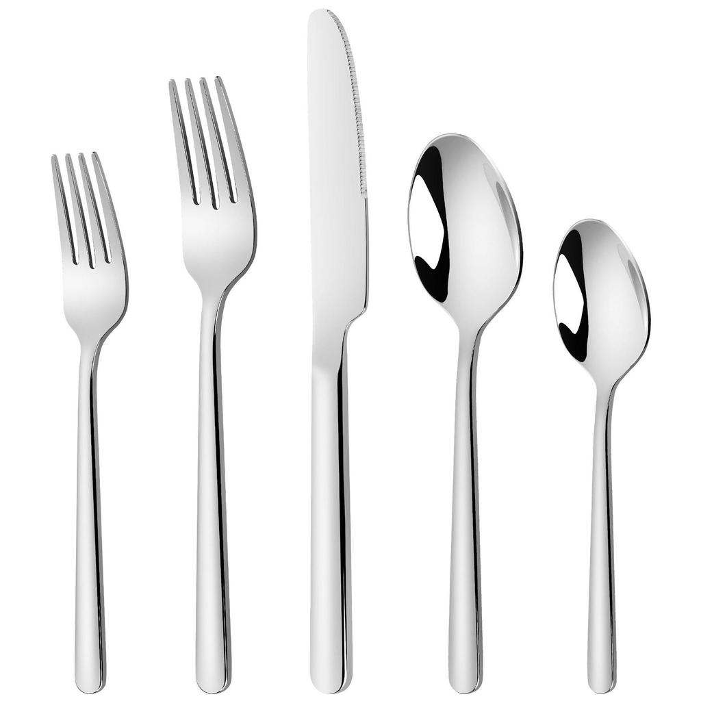 Set di posate in acciaio inossidabile, nuovo stile, 2026: Set da 5 Pezzi Coltello, Forchetta e Cucchiaio per Hotel/Ristorante - Design Spesso per Bistecca e Dessert.