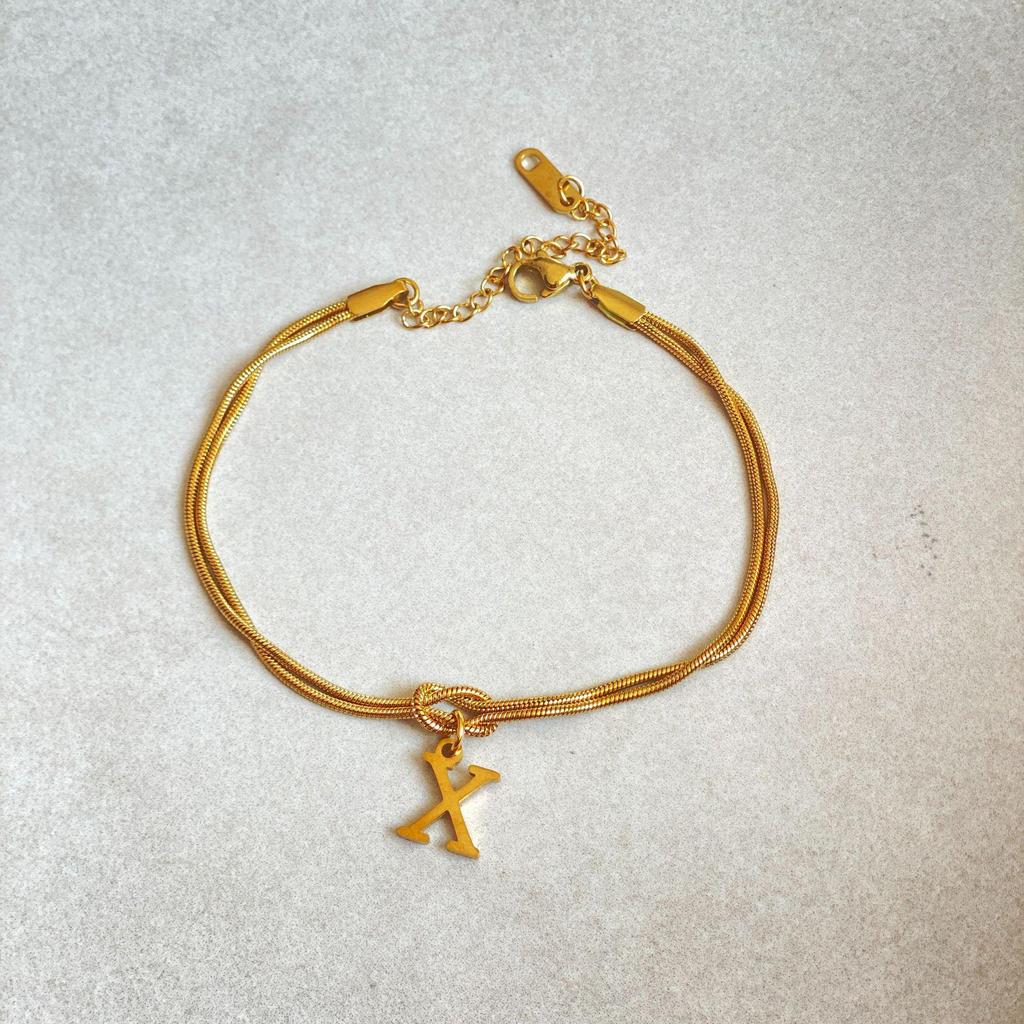Valentine's Day Stainless Steel Herringbone & Snake Chain Bracelet with 26 Letters Pendant