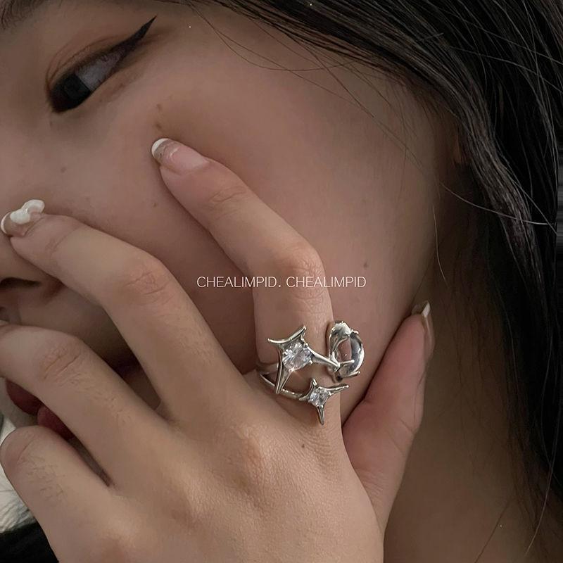 Light luxury fashion high sense pearl zircon copper ring women's design sense retro personality open index finger ring simple