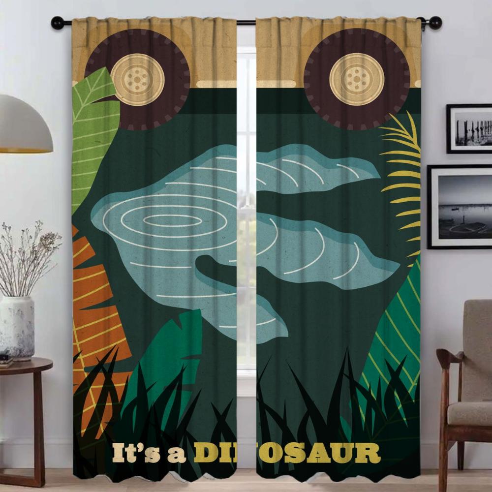 Jurassic Parks Moderne Wohnzimmer Vorhänge 2 Stück Vorhänge für Schlafzimmer Jalousien Halloween Dekoration Raumteiler Fenstervorhang W50xH70cmx2pcs-CL
