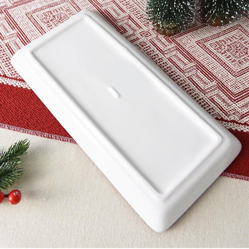 Nordic Rectangular Ceramic Santa Claus Plate Creative Christmas Plating Ceramic Flat Plate Kitchen Embossed Western Tableware