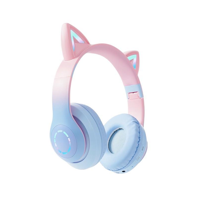 Gradient Color Bluetooth Over-Ear Headphones with LED and Card Slot for Sports