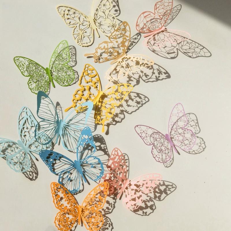 

6PCS Hollow Butterfly Wall Stickers Exquisite Paper 3D Butterfly Lace Handbook Decoration Supplies синий