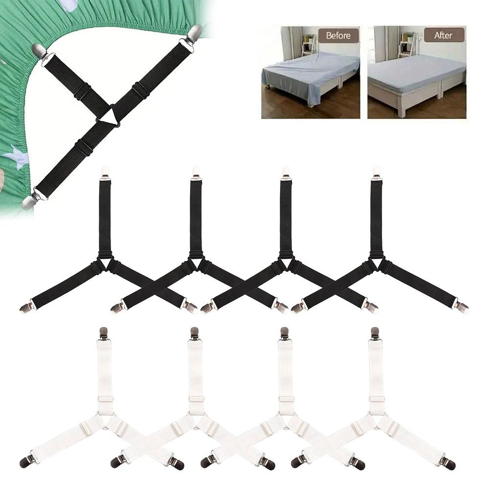 4-Piece Adjustable Non-Slip Triangle Sheet Strap with Clear Elastic Clips - For sofa cushions and bedding, sheet straps