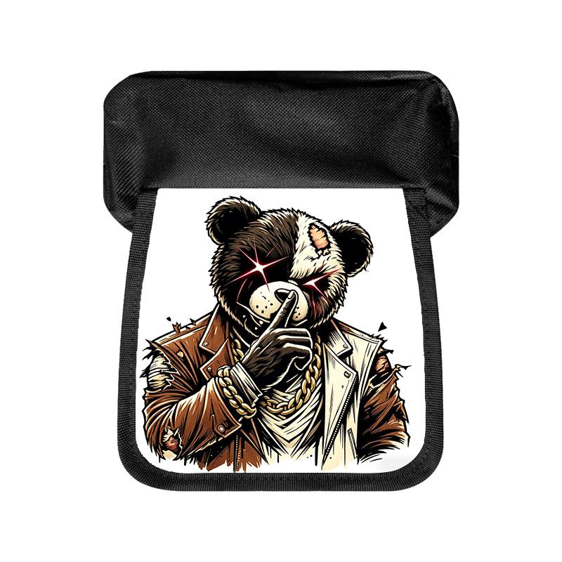 2D Flat 1pc Cool Gangster Teddy Bear Pattern Pencil Case Double-Layered Flap Pencil Case, Large-Capacity Portable Pencil Case, Zip Closure, Suitable F