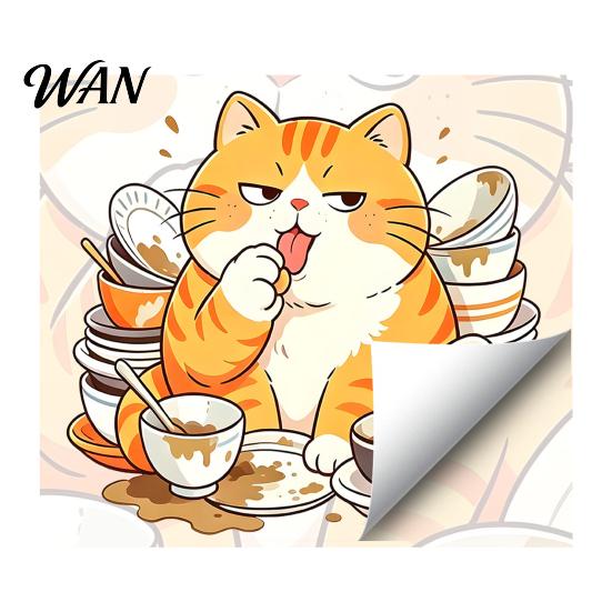 PVC Wall Sticker Cartoon Cat Sticker, Funny Orange Bathing/Licking Decal, Fade-resistant Peel And Stick Self-Adhesive Room Mural for Kitchen, Bathroom