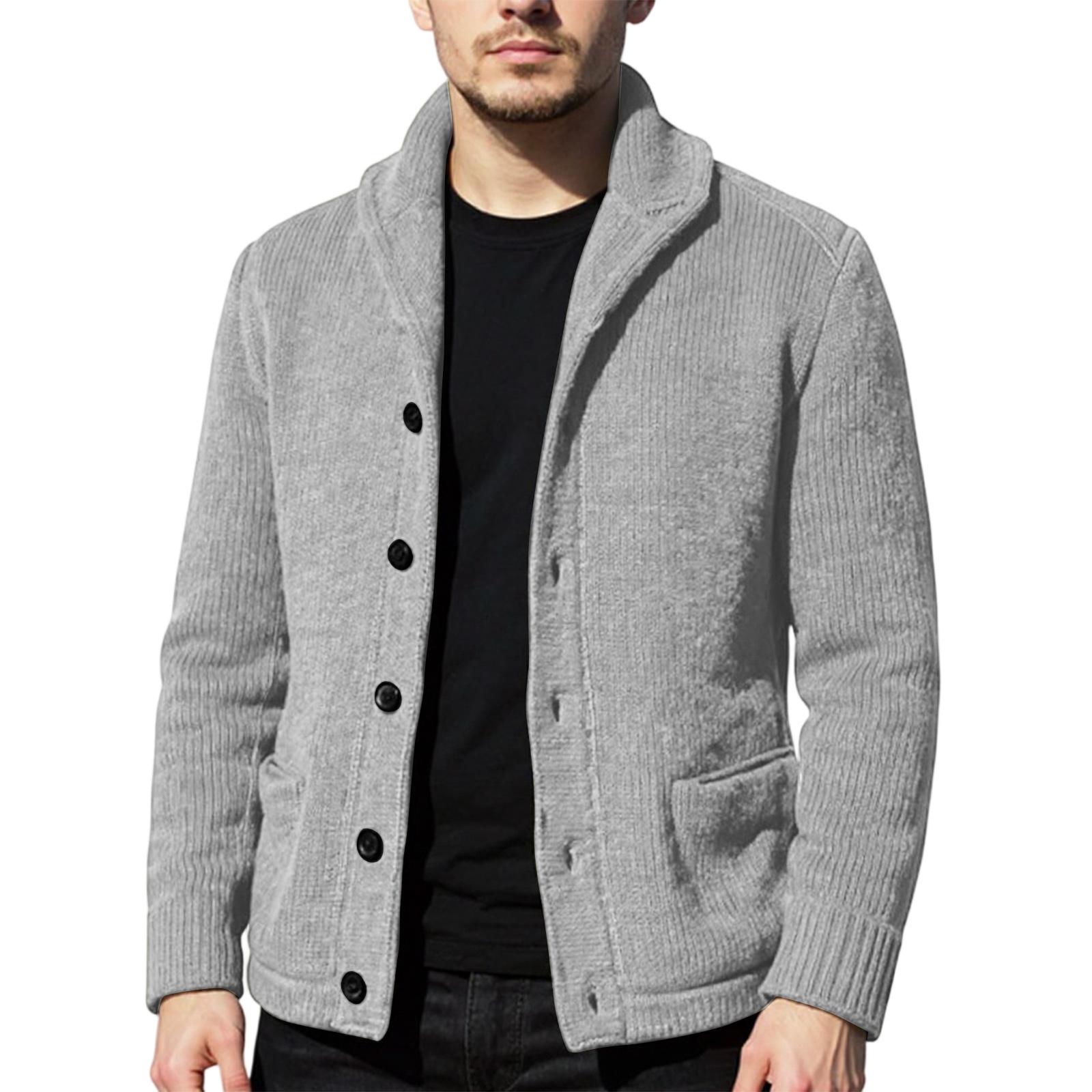 Мужской кардиган, повседневный шаль, с длинным рукавом, однотонный, на пуговицах L