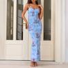 Temperament Mesh Printing Suspender Dress, Sexy Spice Girl Backless Slim Slim Hip-wrapped Dress