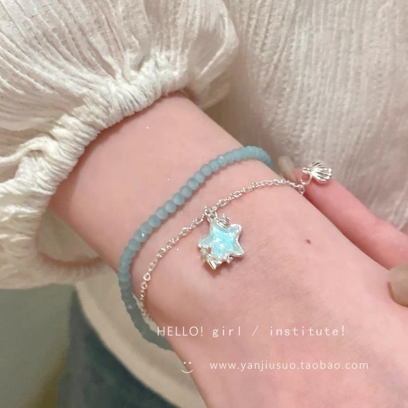 Fashion Blue Crystal Star Tassels Pendant Bracelet For Women Girls Exquisite Beaded Rope Bracelet Zircon Gifts синий