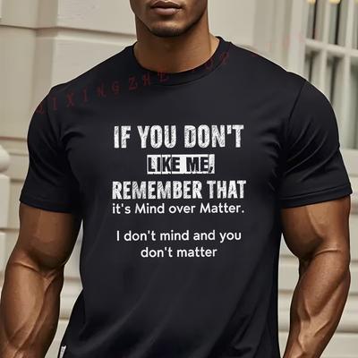 Herren Schwarzes Grafik-T-Shirt Kurzarm mit auffälligem Text IF YOU DONT LIKE ME Auf Schwarzem Hintergrund Lässige Kurzarm-T-Shirts