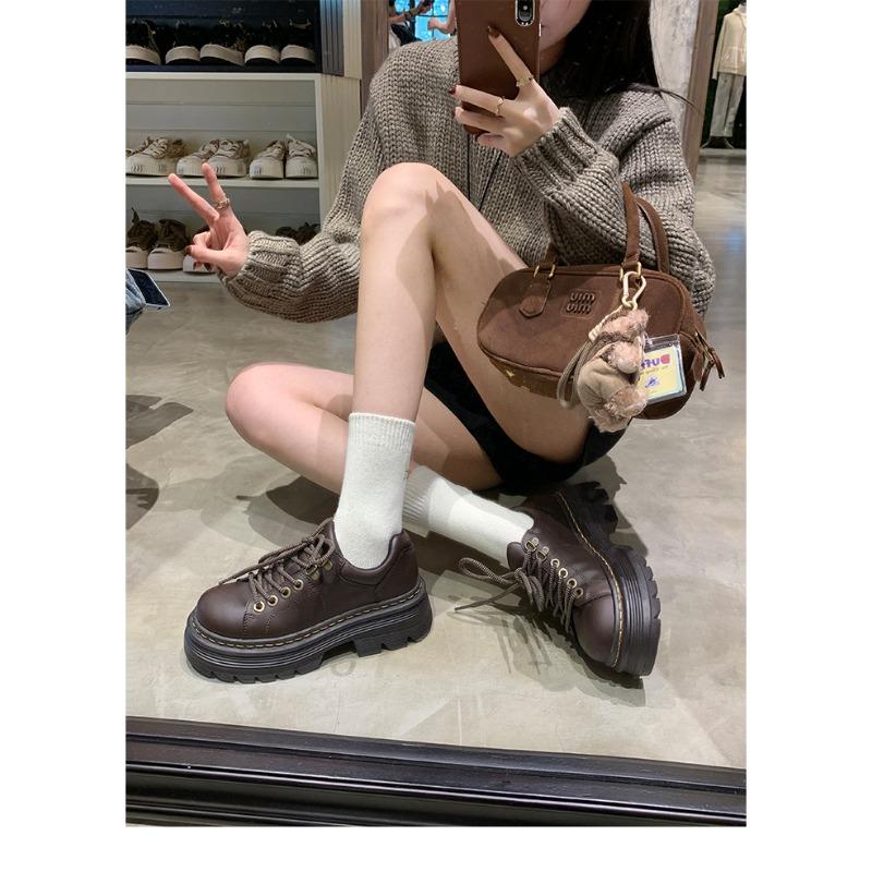 

~ Classic lace-up round head versatile single shoes low heel derby small leather shoes women 40