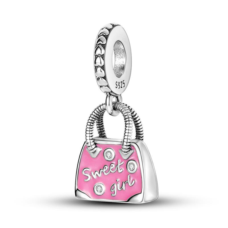 copper Cute Pink flowers Heart Pendant Bead Charms Compatible With 4MM hole diamete Charm Bracelets for Women Do It Yourself Jewellery Making Gift