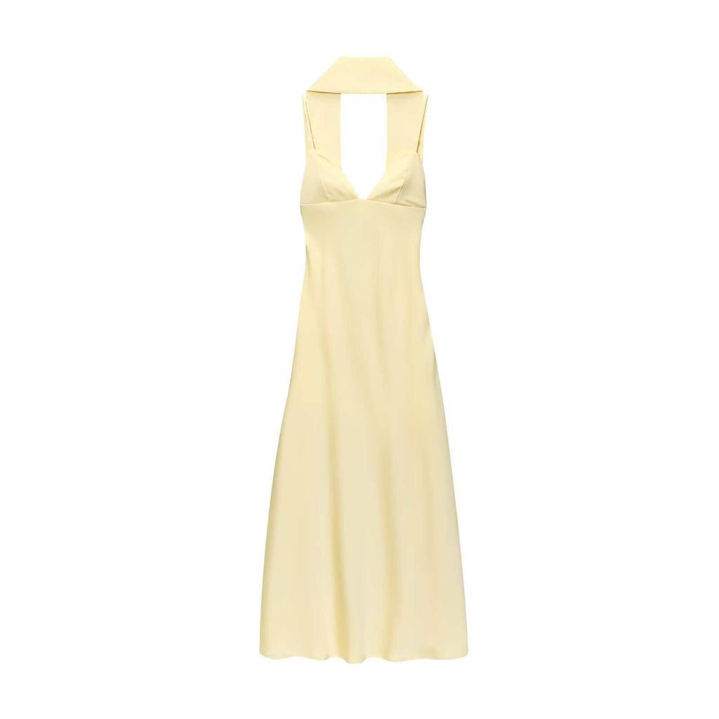 Elegant Multi-Color Satin Halter V-Neck Summer Dress for Women