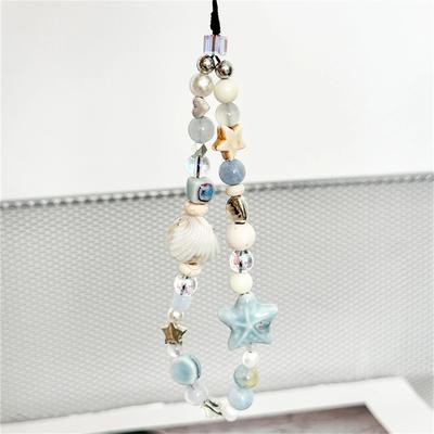 Hanging Cord Beaded Phone Chain Trendy Pendant Phone Charms Star Pearl CCD DIY Strap Women Girls Handmade Summer Decor Lanyard