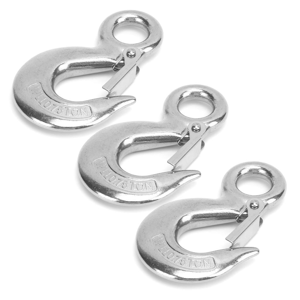 3pcs Eye Slip Hook with Safety Latch Stainless Steel Marine Lifting Eye Hoist Sling Hook0.75T