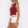 European and American Short Slim Fit Spicy Girl Letter Print Contrasting Color Crop Exposed Short Sleeved T-shirt Top