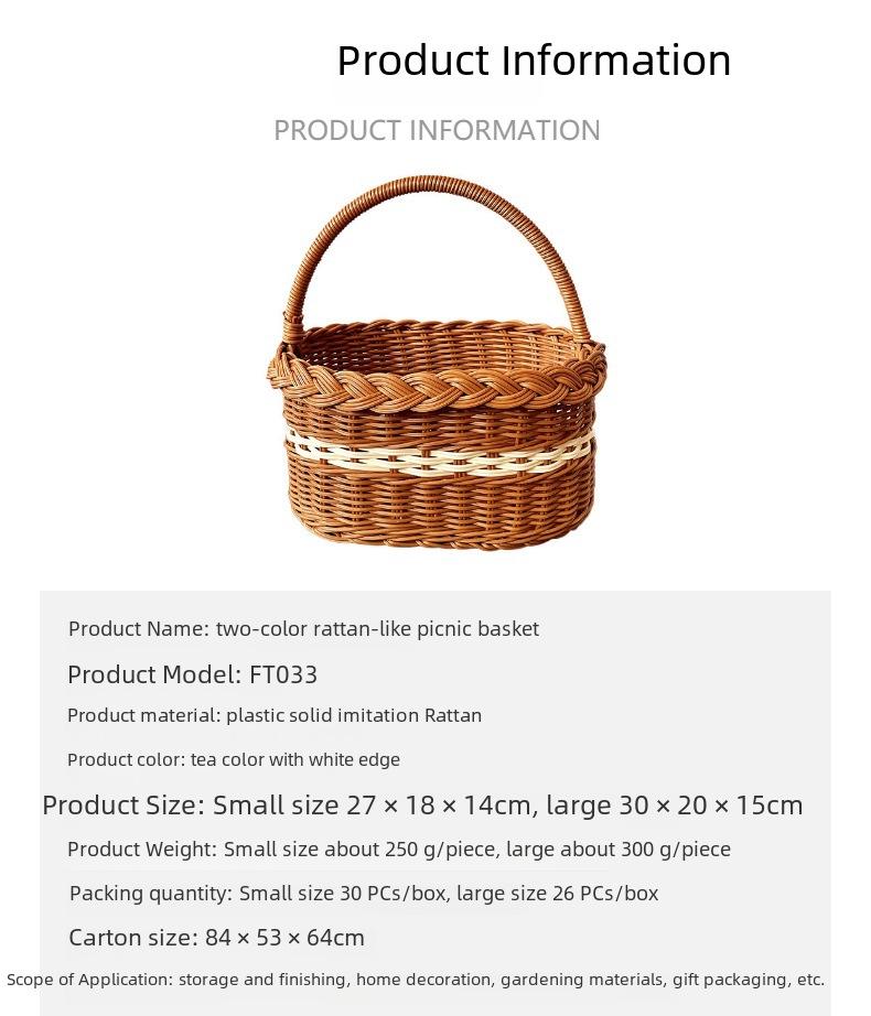 Imitace ratanového pleteného piknikového a úložného koše - Ručně držený dárkový nebo dětský koš