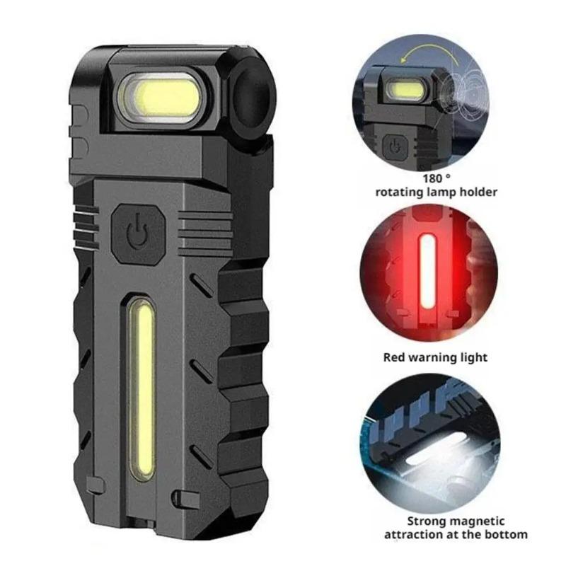 

COB Магнітний світлодіодний ліхтарик EDC Кишеньковий ліхтарик Голова, що обертається на 180° Портативне робоче світло Плоский ліхтарик для надзвичайних ситуацій на природі DC10-Black