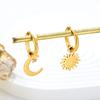 Romantic Asymmetric Stainless Steel Gold Color Sun Moon Pendant Drop Earrings for Women Shiny Zirconia Earrings Trendy Jewelry