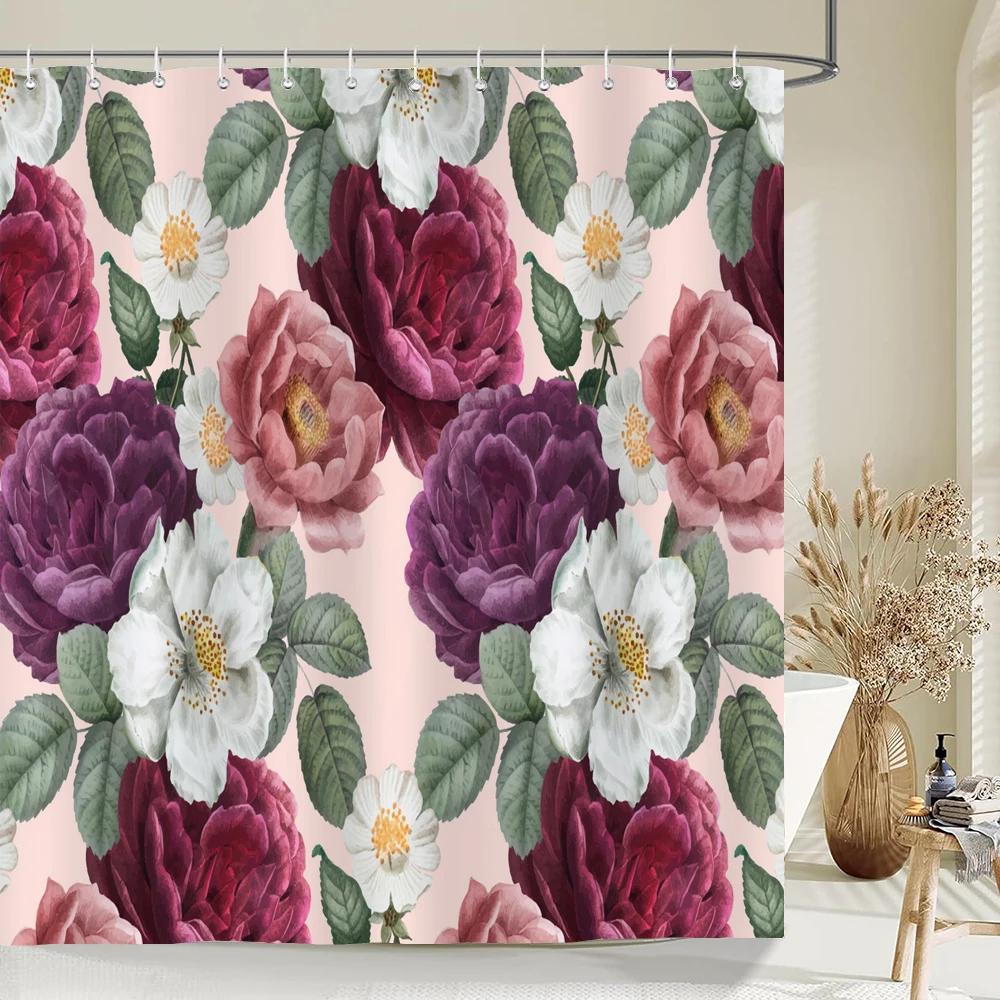 3D beautiful rose flowers printed bathroom curtain polyester waterproof with hooks home decor shower curtain bathroom screen
