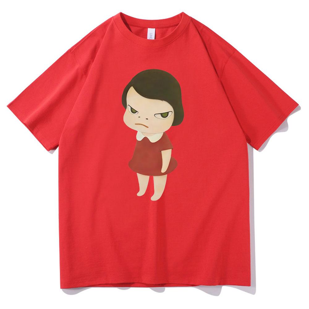Yoshitomo Nara Red Dress Girl Graphic Print Tshirt Women Fashion Cartoon Harajuku T-shirts Cute Funny T Shirt