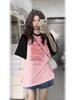 Women's Plus Size Color-Blocked Retro Cotton Short-Sleeve T-Shirt - Black/Pink